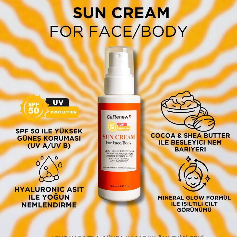 SPF 50+ Güneş Kremi 100 ml – Yüz ve Vücut İçin